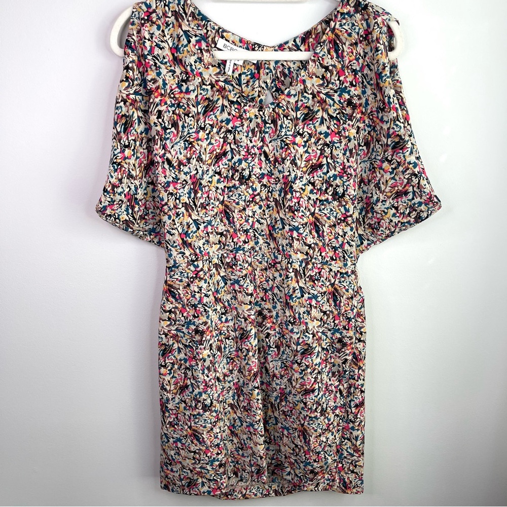 BCBG Generation Multicolor Print Women's Mini Dress Size 6 Open Back